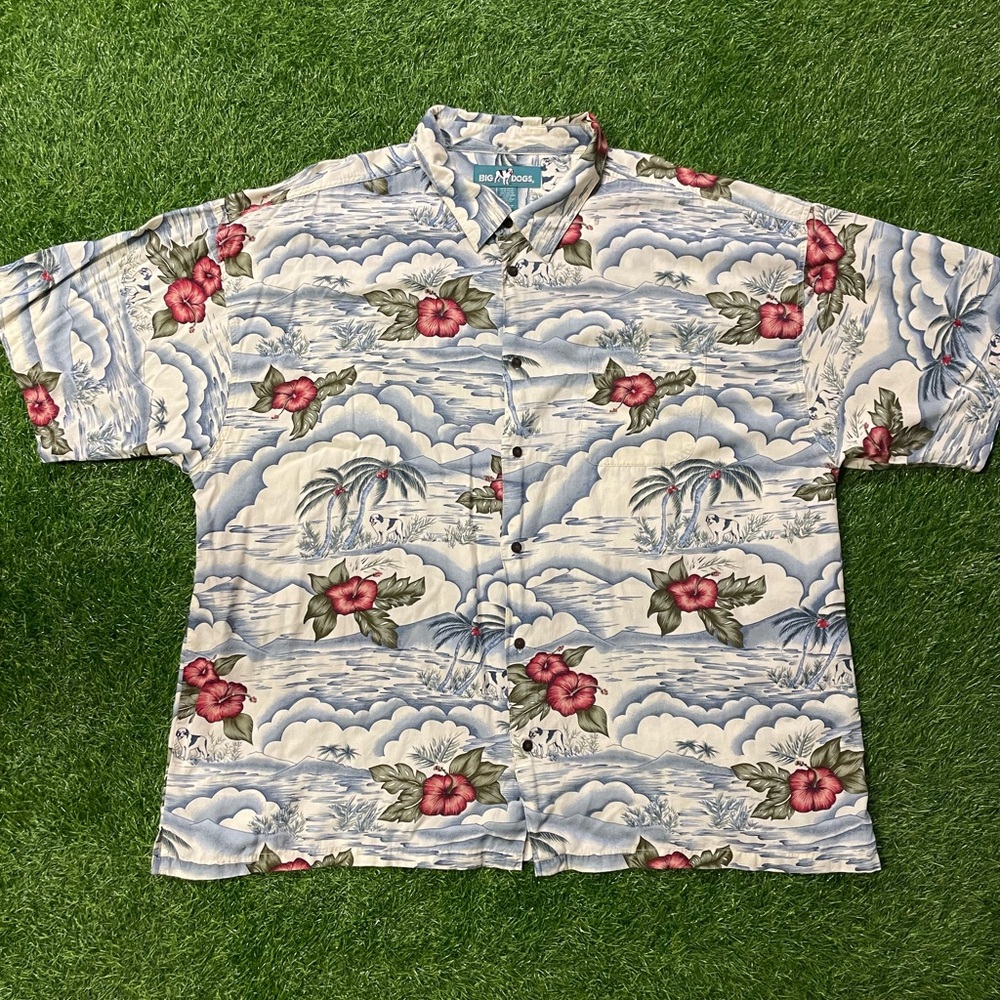 Vintage big dogs floral Hawaiian polo collar shirt size XXL